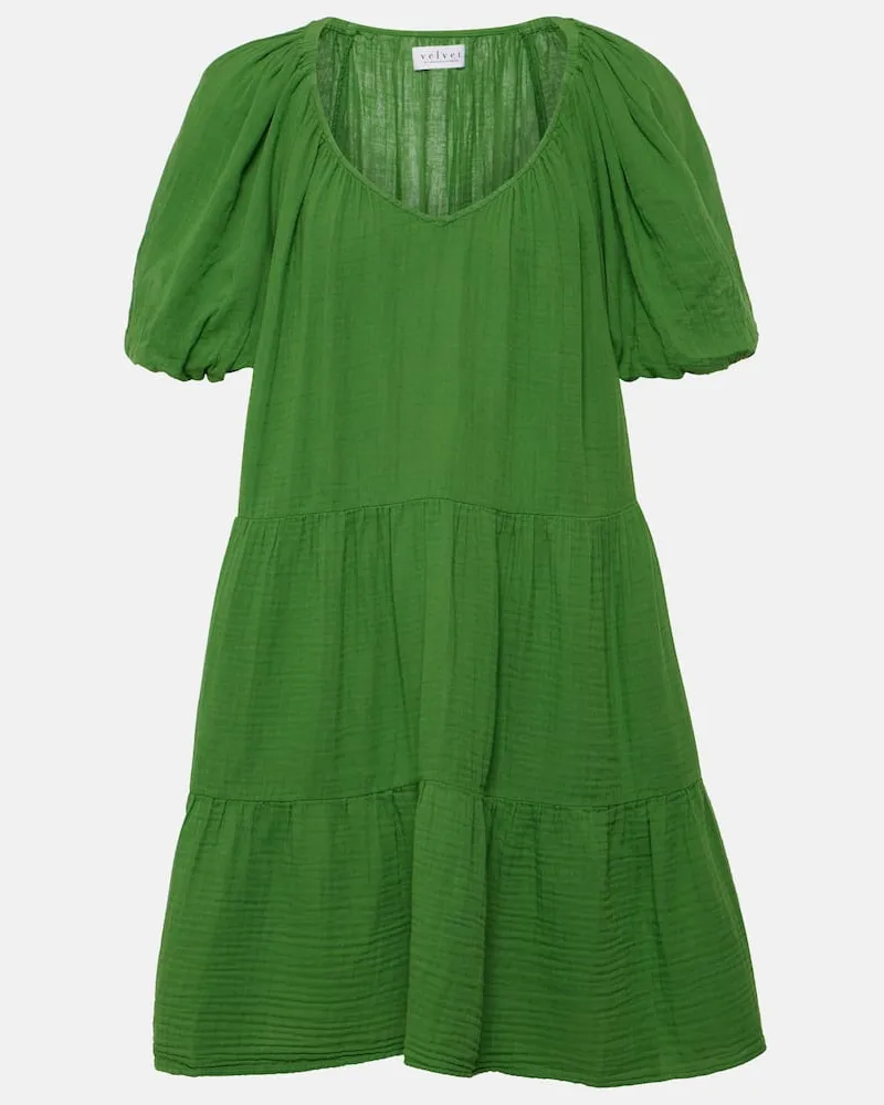 Velvet Minikleid Rena aus Baumwolle Grün