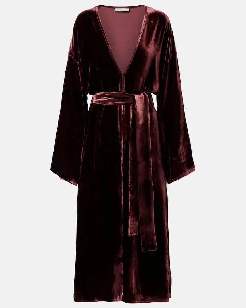 ASCENO Midikleid aus Samt Burgunderrot