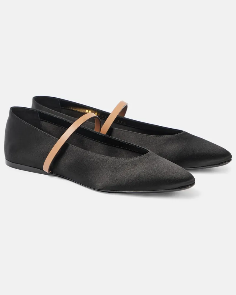 Saint Laurent Mary-Jane-Ballerinas Gio aus Satin Schwarz