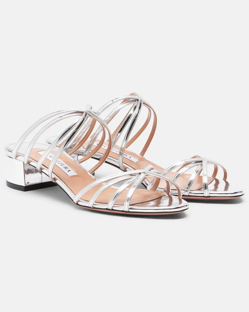 Aquazzura Pantoletten Tell Me aus Metallic-Leder Silber
