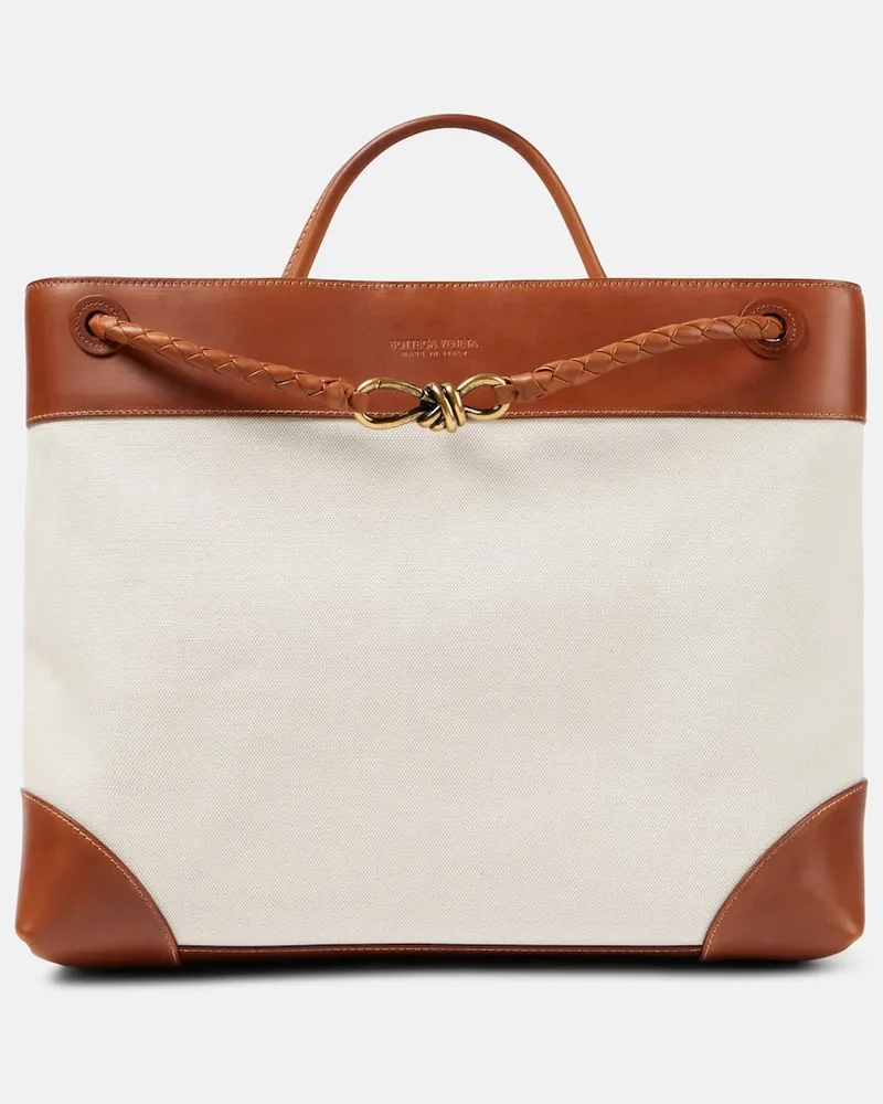 Bottega Veneta Tote Bag Andiamo Large aus Canvas mit Leder Neutral