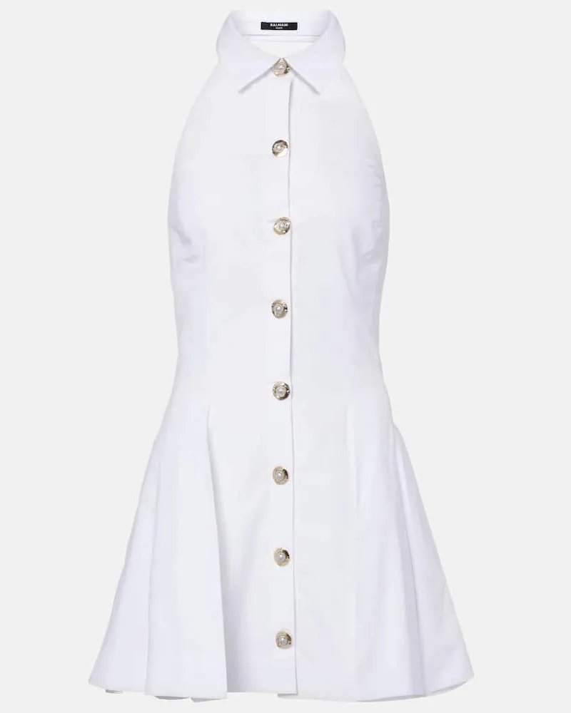 Balmain Minikleid aus Baumwollpopeline Weiß