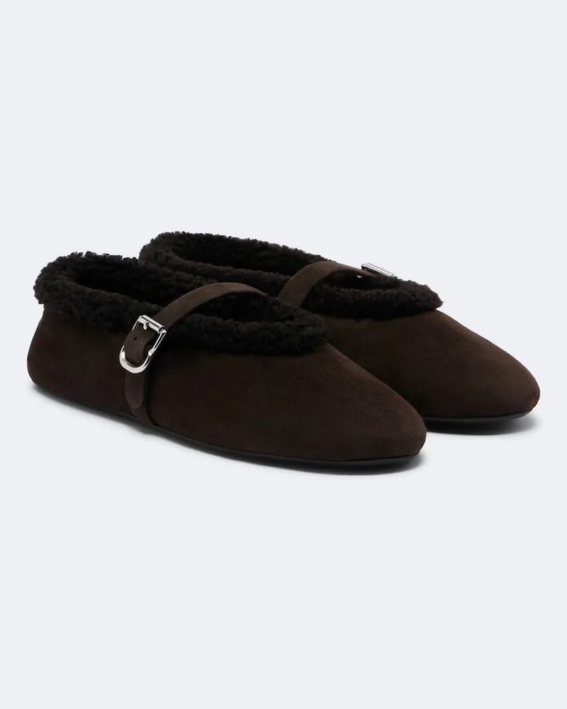 Alaïa Alaïa Mary-Jane-Ballerinas aus Veloursleder mit Shearling Braun