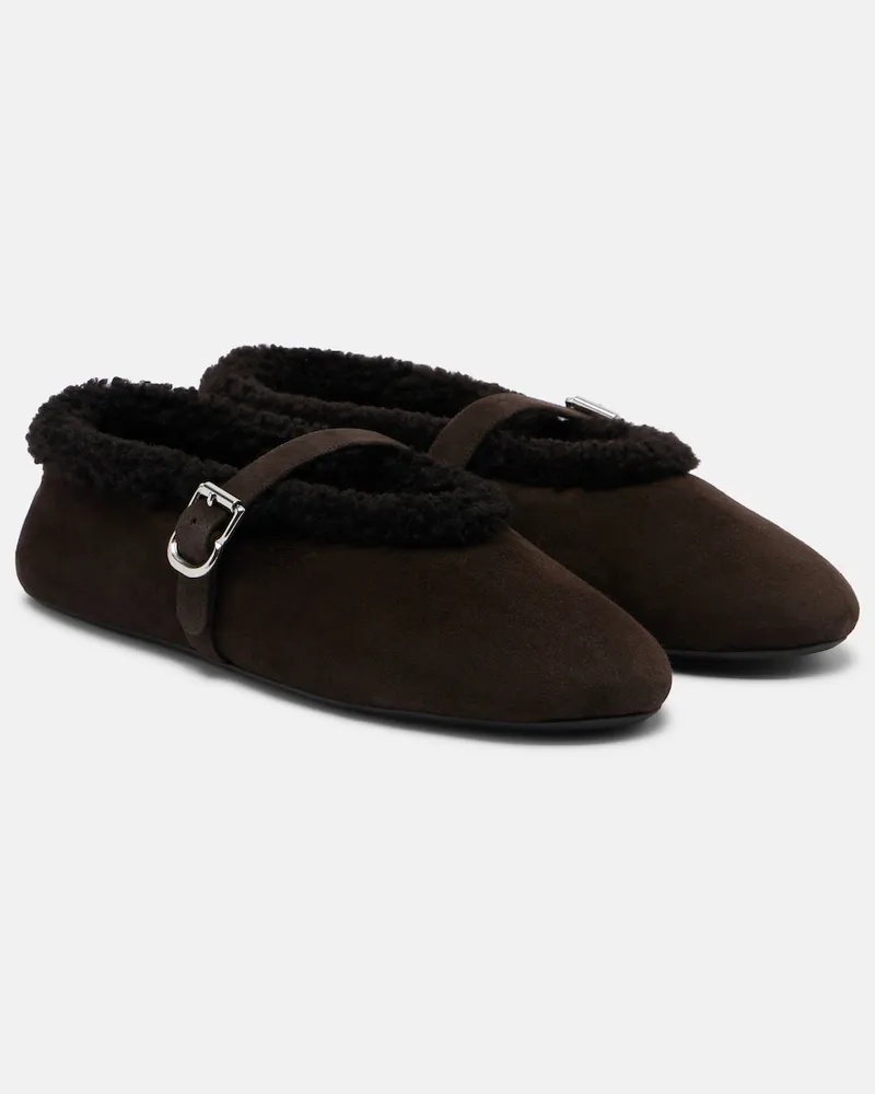 Alaïa Alaïa Mary-Jane-Ballerinas aus Veloursleder mit Shearling Braun
