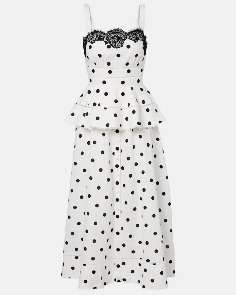 Self-Portrait Midikleid aus Leinen und Baumwolle mit Spitze Weiß