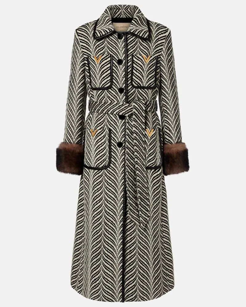 Valentino Garavani Mantel VGold aus einem Wollgemisch mit Shearling Weiß