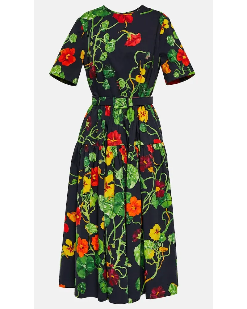 Oscar de la Renta Midikleid Nasturtium aus Popeline Multicolor