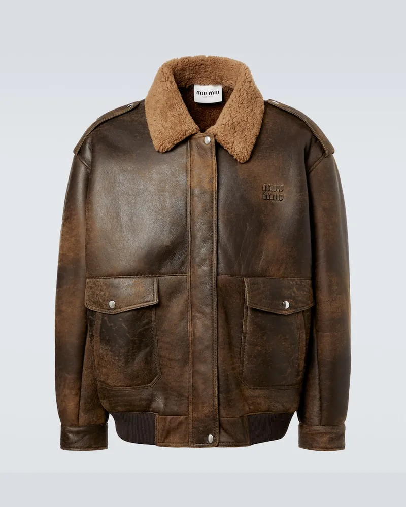Miu Miu Lederjacke mit Shearling Braun