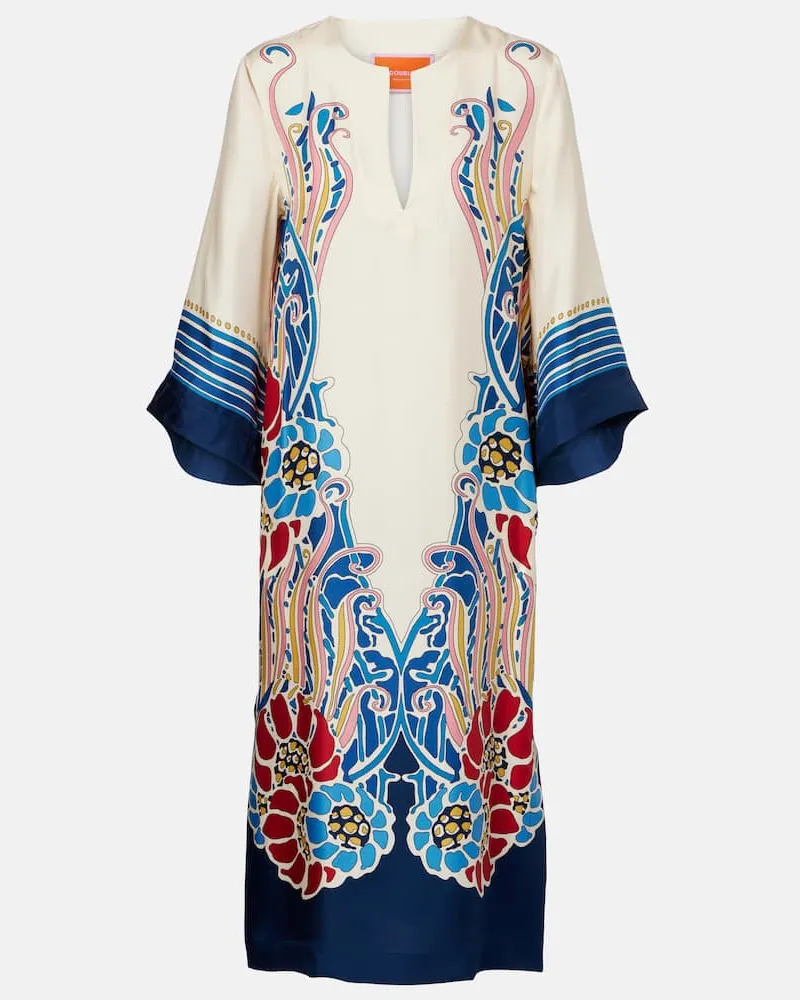 La DoubleJ Bedruckter Kaftan aus Seidensatin Weiß