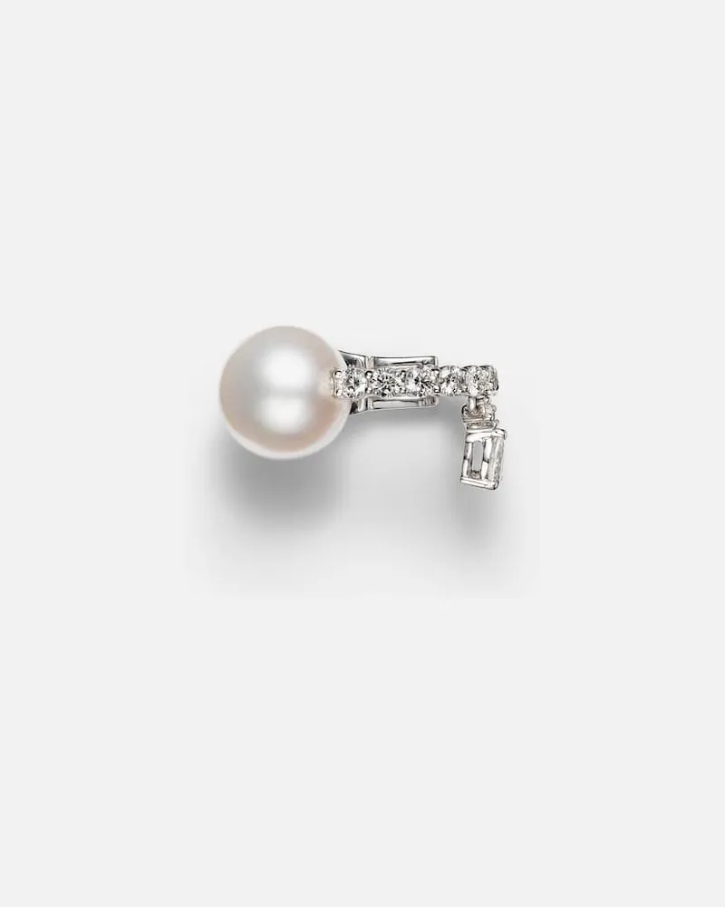 YEPREM Einzelner Ear Cuff Pearlescent aus 18kt Weißgold mit Diamanten und Süßwasserperle Silber