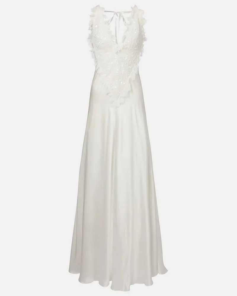 Rodarte Bridal Verzierte Robe aus Seidensatin Weiß