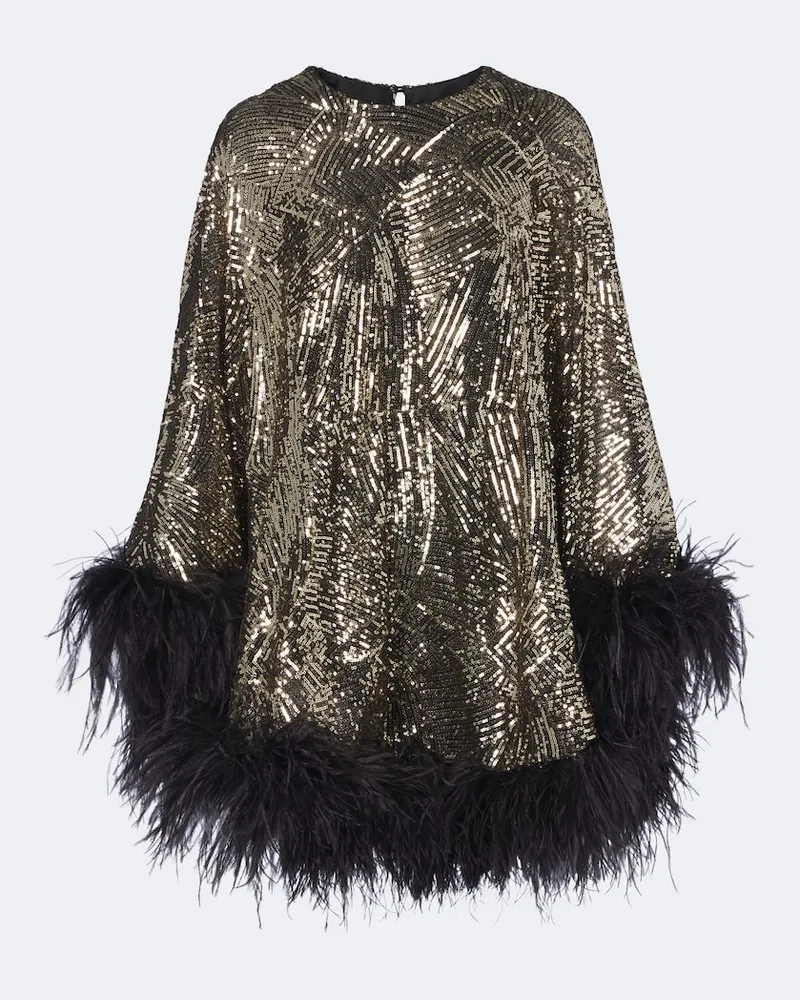 Taller Marmo Minikleid Vegas Disco mit Pailletten und Federn Gold