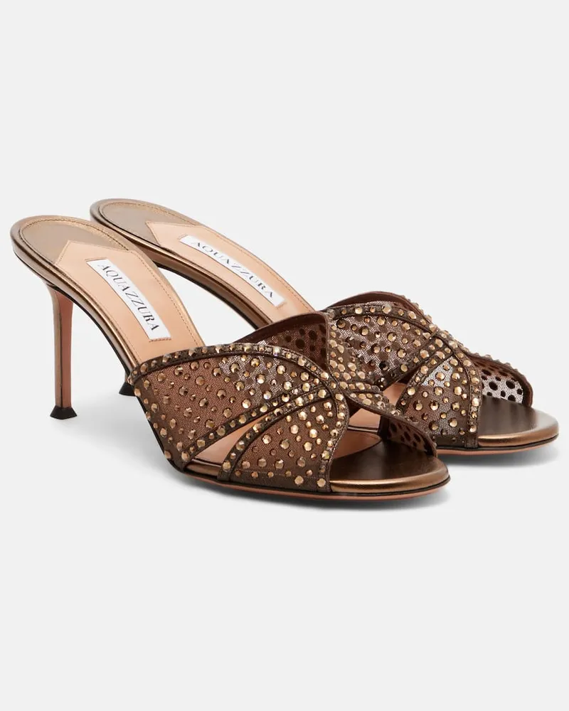 Aquazzura Pantoletten Crystal Lover mit Kristallen Braun