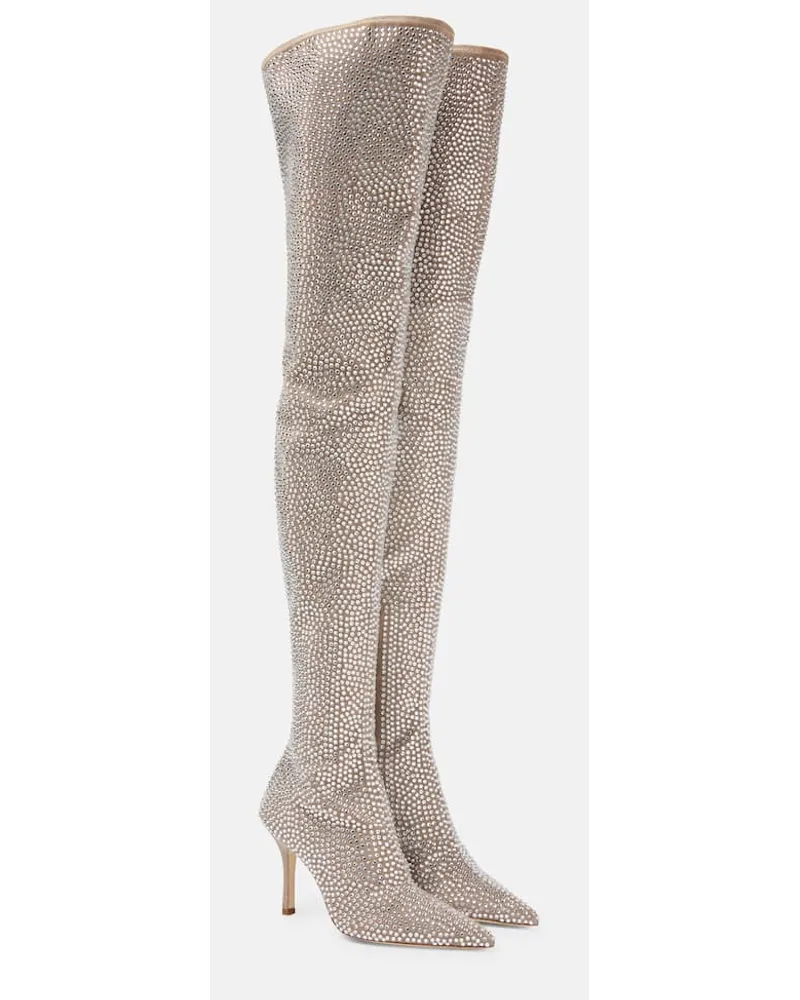 Paris Texas Overknee-Stiefel mit Kristallen Nude