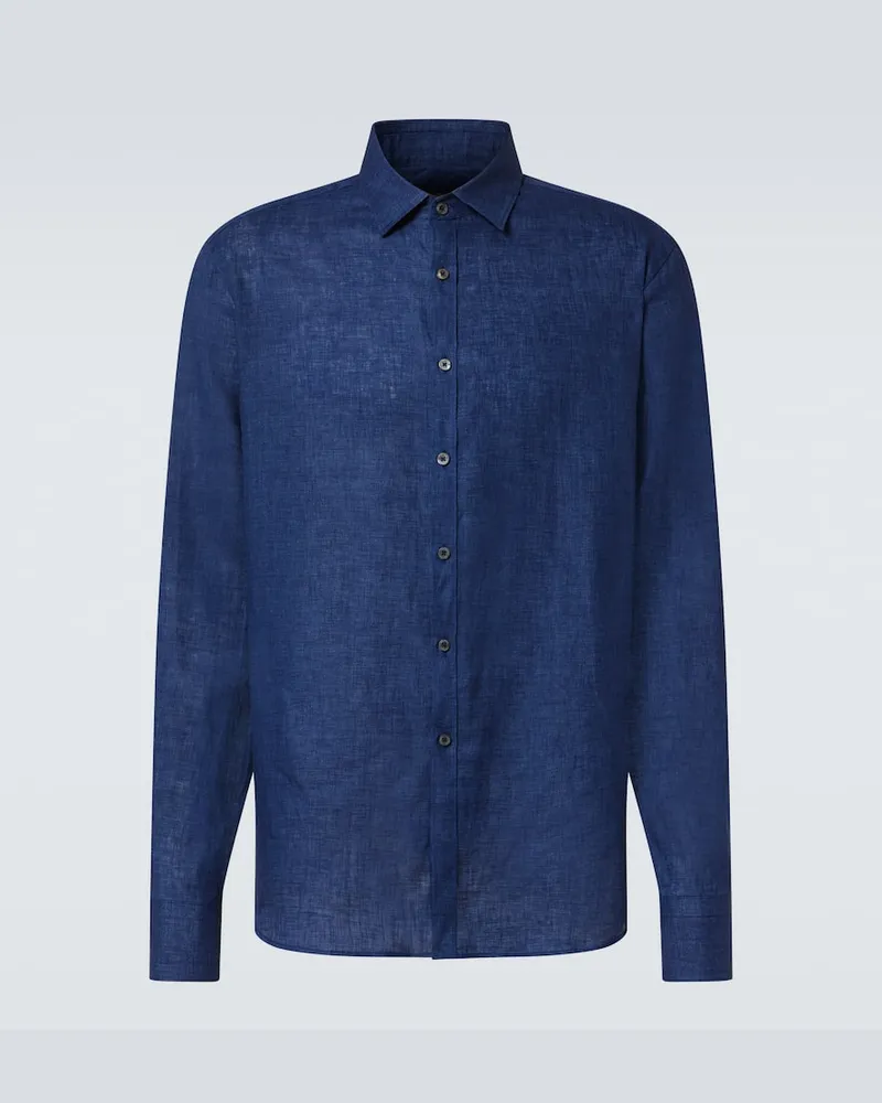 Canali Hemd aus Leinen Blau