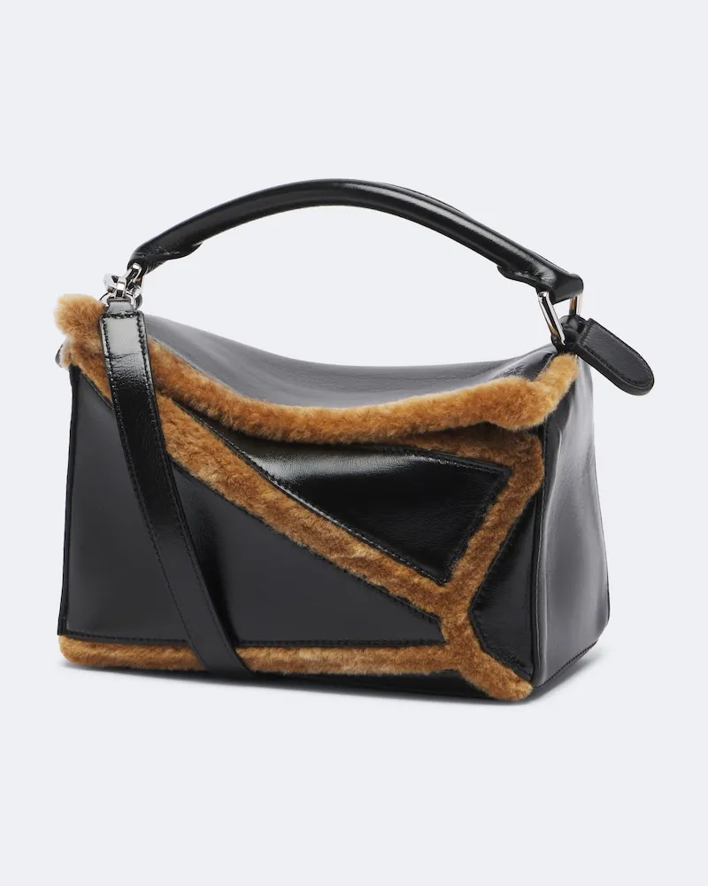 Loewe Henkeltasche Puzzle Aviator Small aus Leder Schwarz