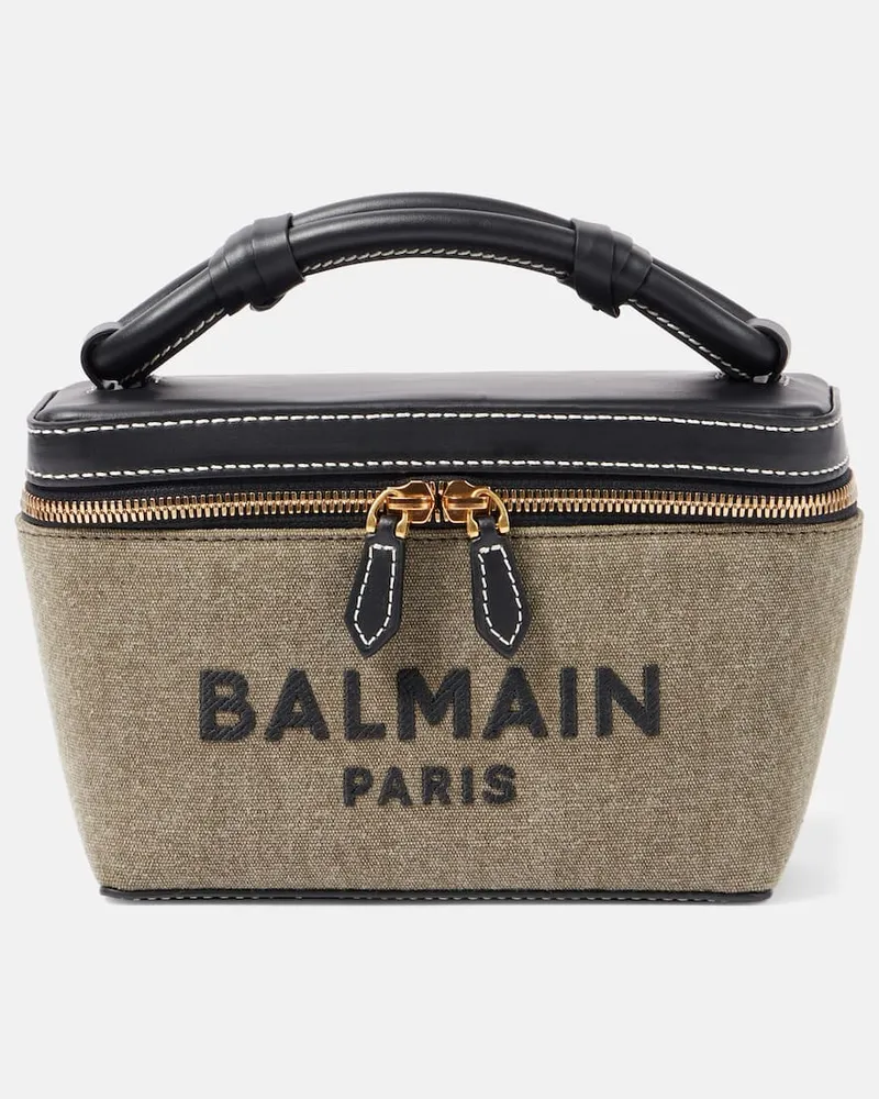 Balmain Schultertasche B-Army aus Canvas mit Leder Grün