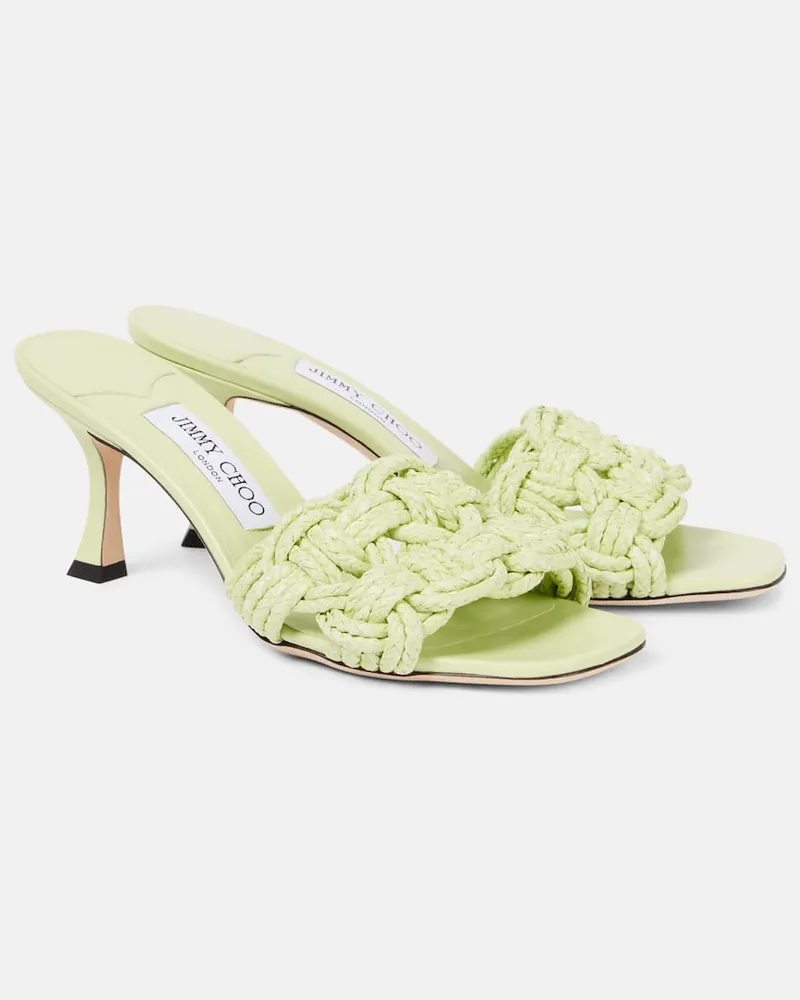 Jimmy Choo Pantoletten Chara 70 aus Raffiabast Grün
