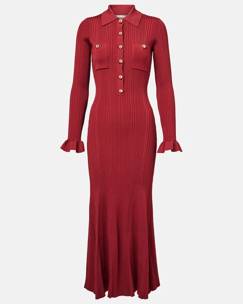 Self-Portrait Midikleid aus Rippstrick Burgunderrot