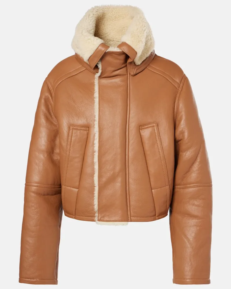 Victoria Beckham Jacke aus Leder mit Shearling Braun