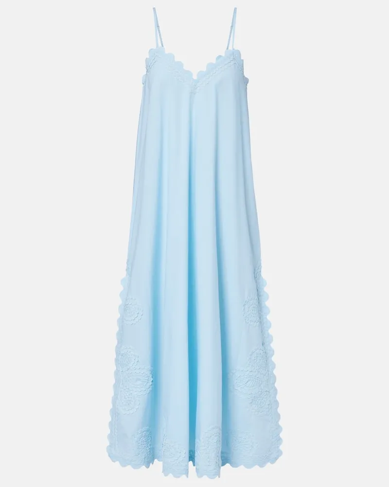 Juliet Dunn Besticktes Midikleid aus Baumwolle Blau