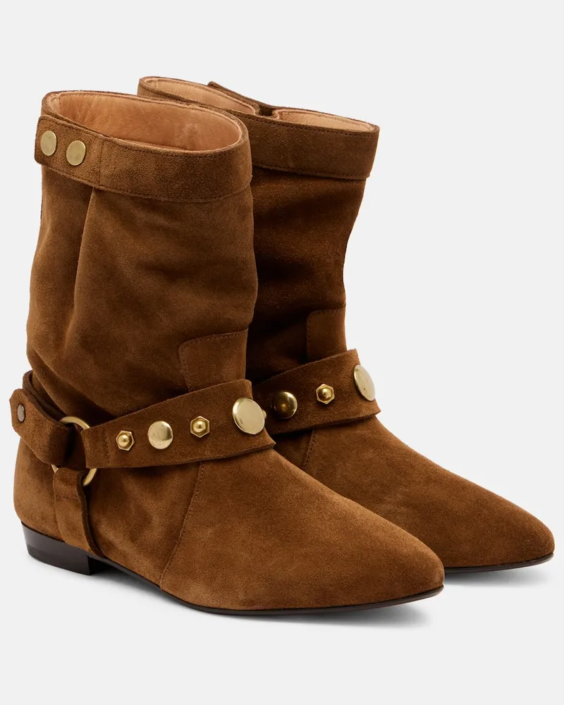 Isabel Marant Verzierte Ankle Boots Stania aus Veloursleder Braun
