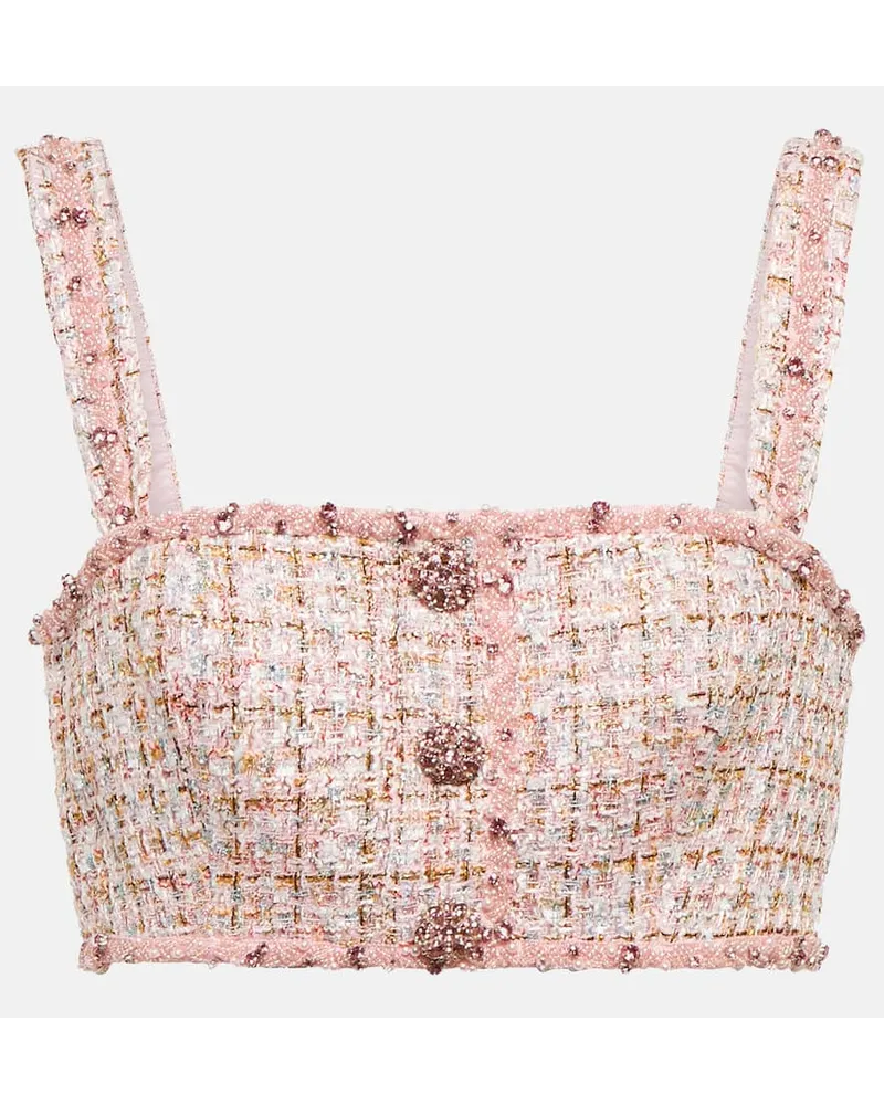 Self-Portrait Verziertes Cropped-Top aus Bouclé Pink