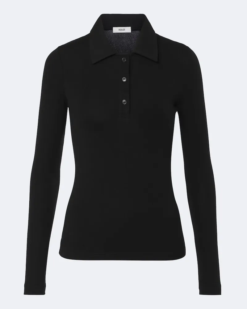AGOLDE Polopullover Amos aus Rippstrick Schwarz
