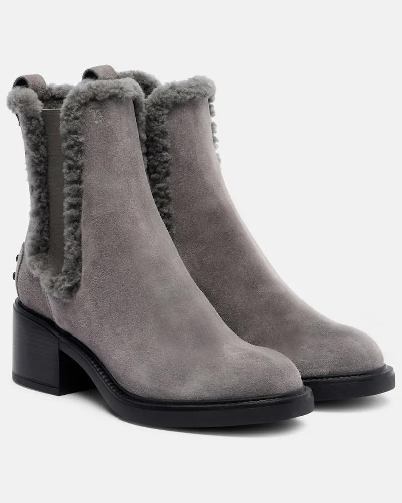 TOD'S Chelsea Boots 60 aus Veloursleder mit Shearling Grau