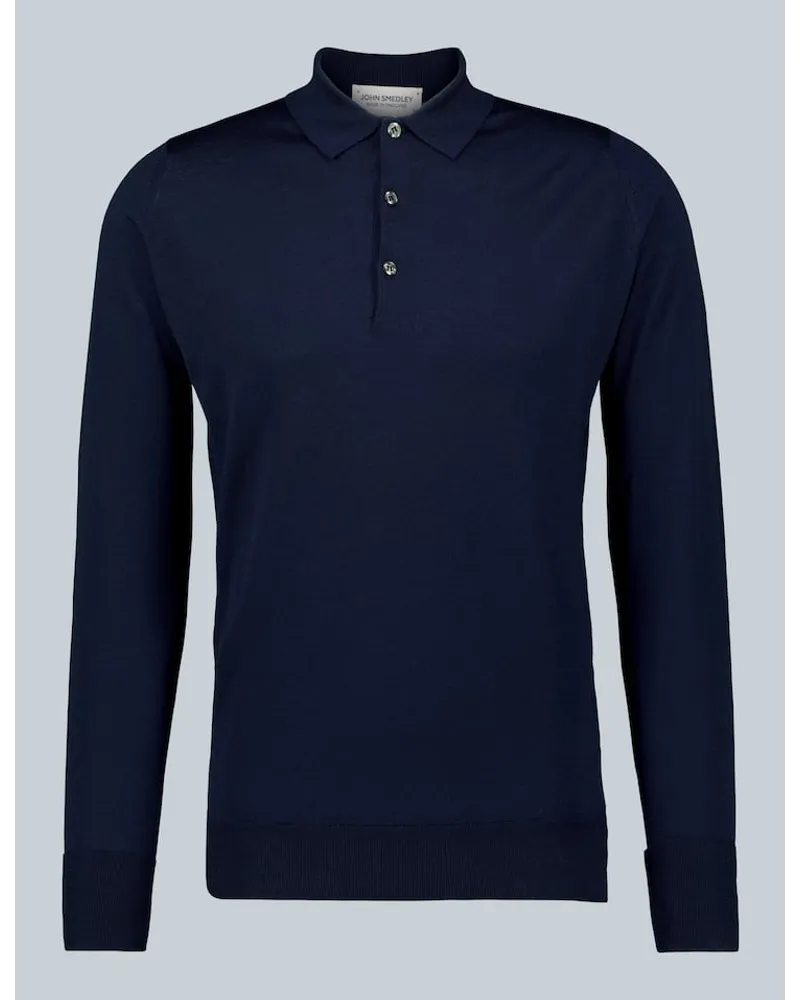 John Smedley Polohemd Cotswold aus Wolle Blau