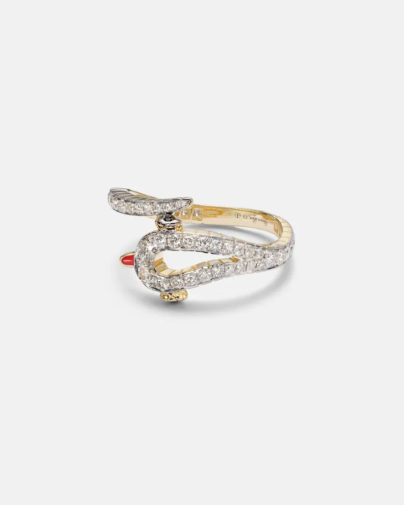 Yvonne Léon Yvonne Léon Ring Python aus 9kt Gelbgold (375/1000) mit Emaille und Diamanten Gold