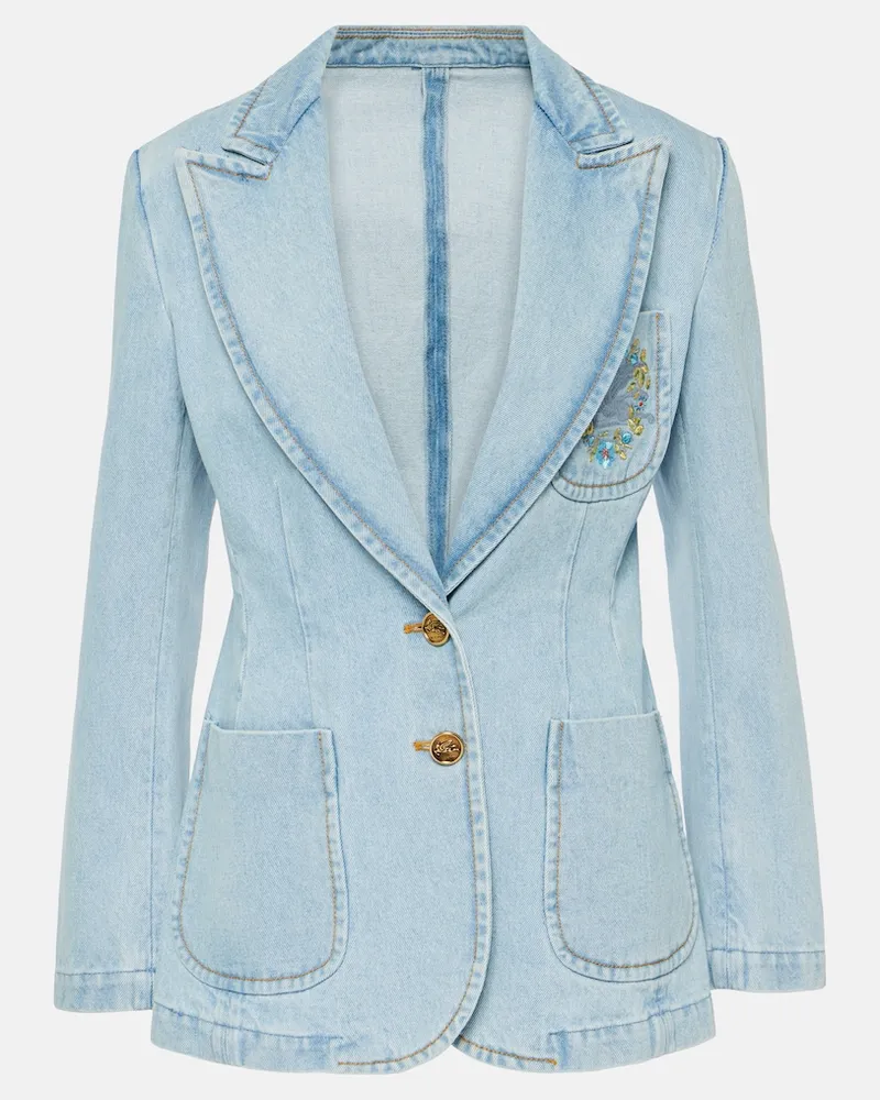 Etro Bestickter Blazer aus Denim Blau