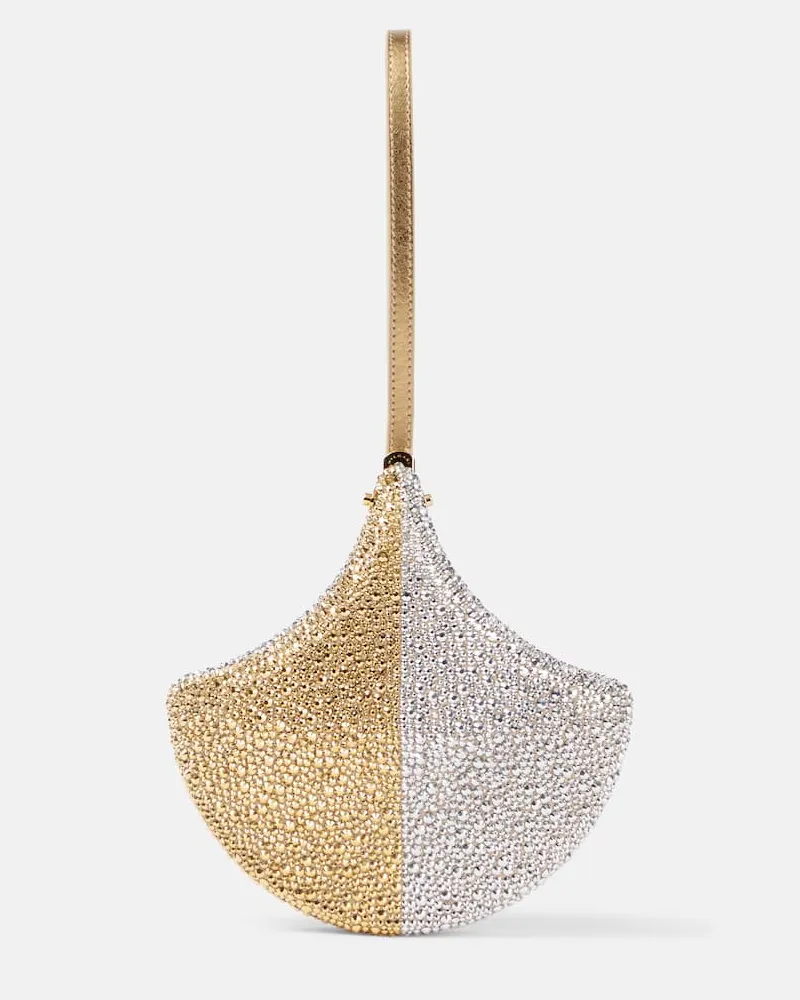 Bulgari Clutch Ginkgo aus Veloursleder mit Kristallen Gold