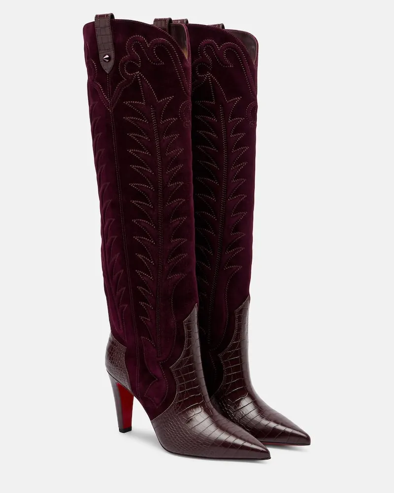 Christian Louboutin Stiefel Santia Botta 85 aus Veloursleder mit Leder Burgund