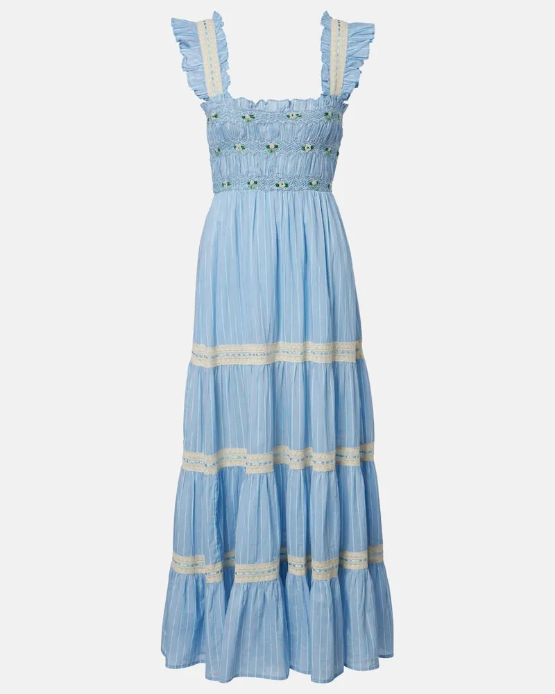 RIXO Midikleid Aubrie aus Baumwolle mit Spitze Blau