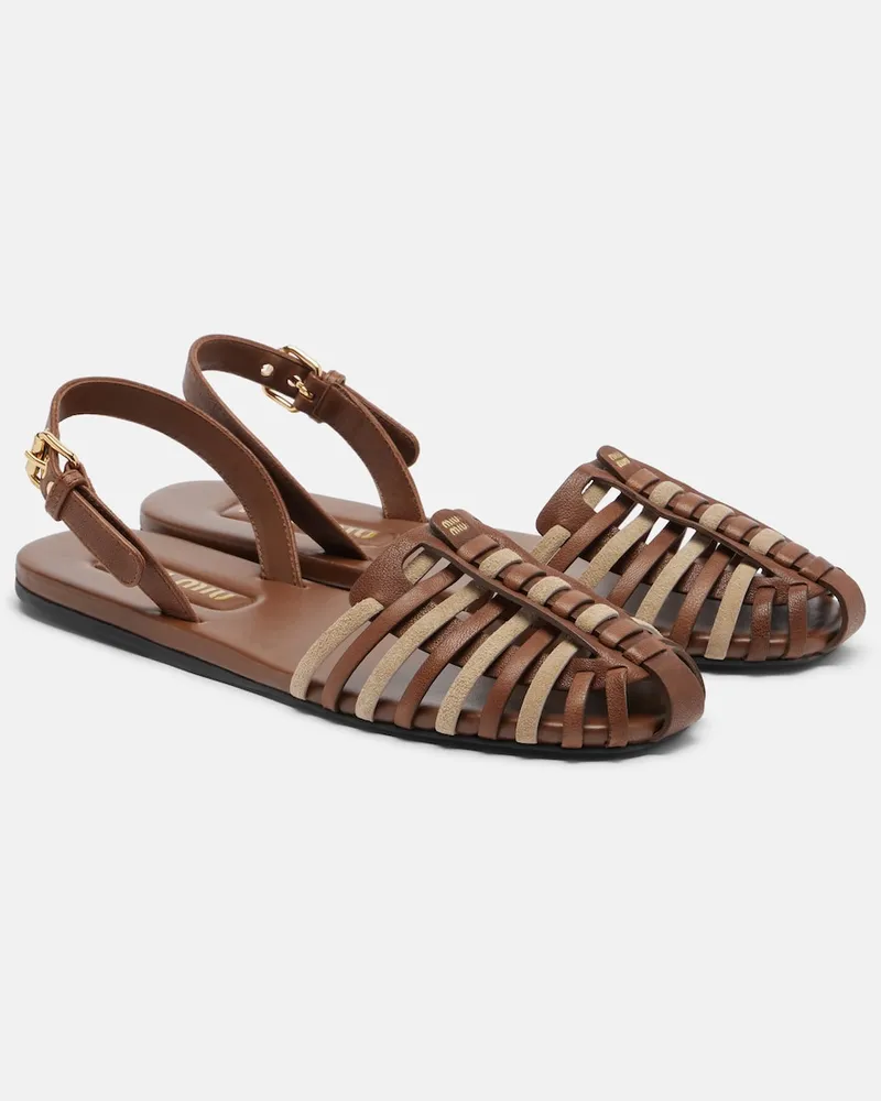Miu Miu Slingback-Sandalen aus Leder und Veloursleder Braun