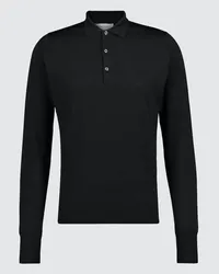 John Smedley Polopullover Cotswold aus Wolle Schwarz