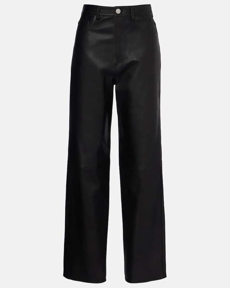 Róhe Róhe Weite High-Rise-Hose aus Leder Schwarz