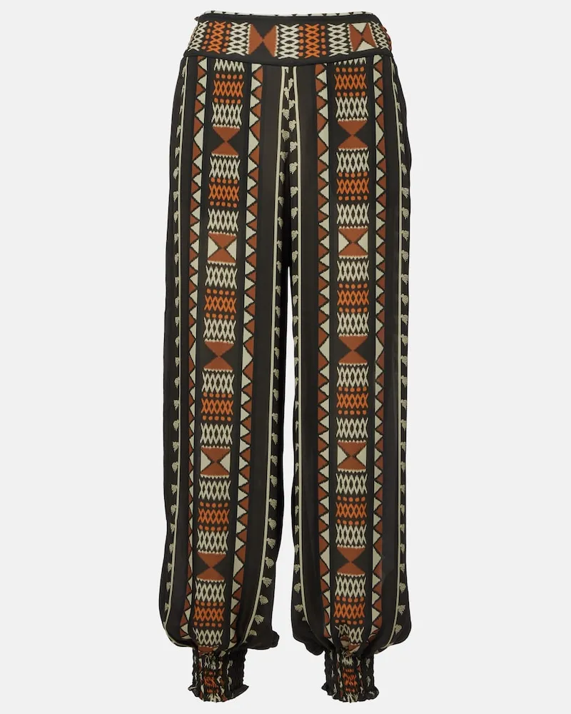 Johanna Ortiz Bedruckte Hose aus Seiden-Georgette Schwarz
