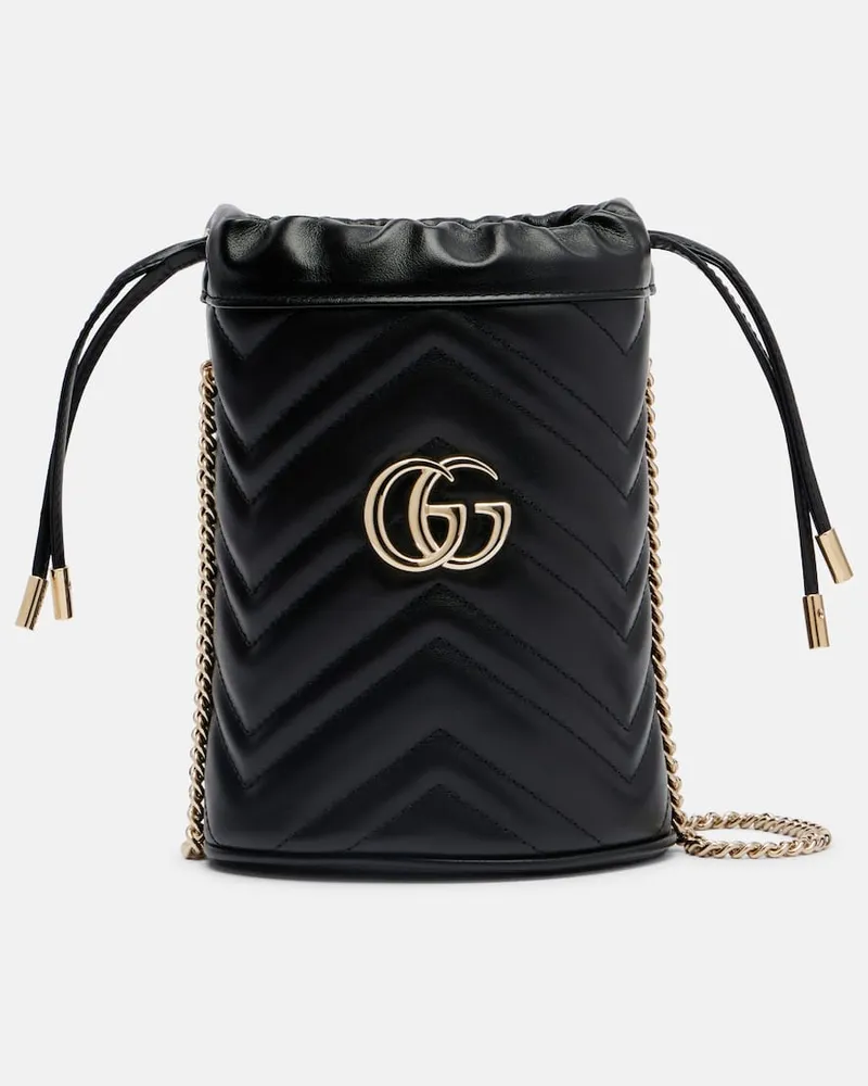 Gucci Bucket Bag GG Marmont Small aus Leder Schwarz