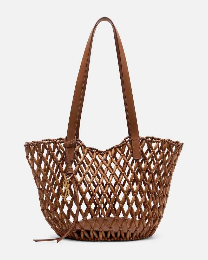 Saint Laurent Tote Bag Panier Small aus Holz Braun