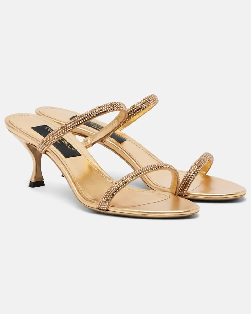 Dolce & Gabbana Sandalen aus Satin mit Kristallen Gold