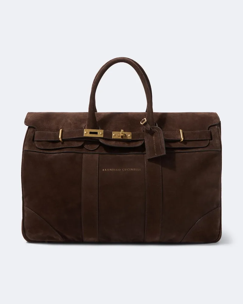 Brunello Cucinelli Weekender aus Veloursleder Braun
