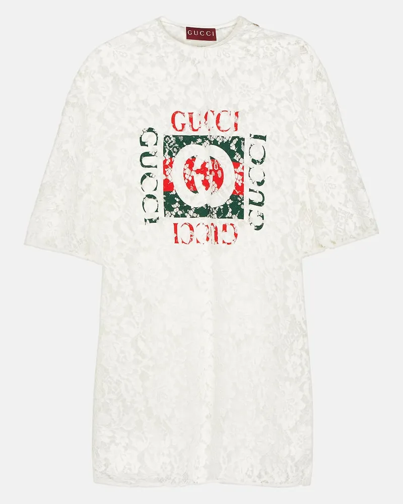 Gucci T-Shirt Interlocking G aus Spitze Weiß