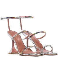 Amina Muaddi Sandalen Gilda aus Metallic-Leder Silber