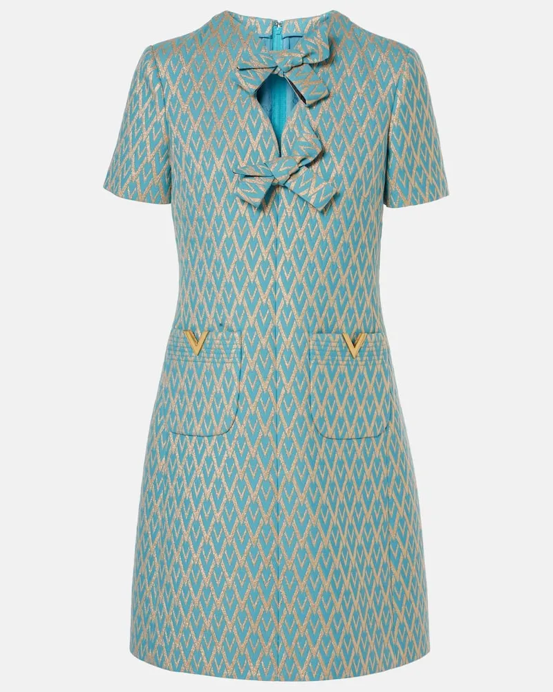Valentino Garavani Minikleid Toute La V VGold aus Jacquard Blau