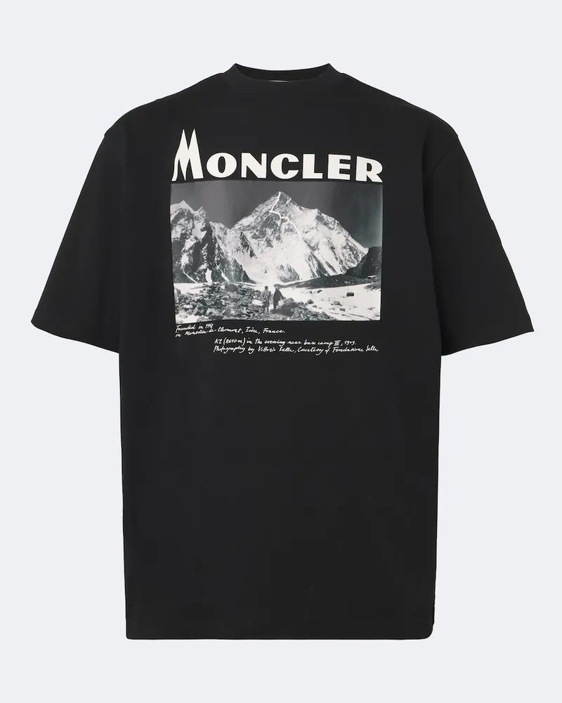 Moncler Bedrucktes T-Shirt aus Baumwoll-Jersey Schwarz