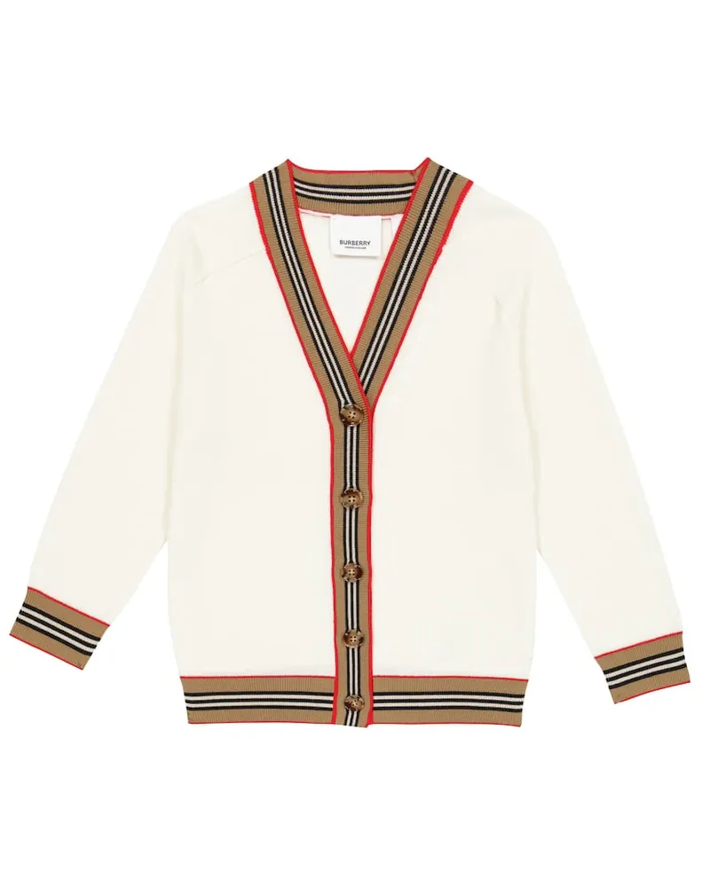 Burberry Cardigan Icon Stripe aus Wolle Weiß