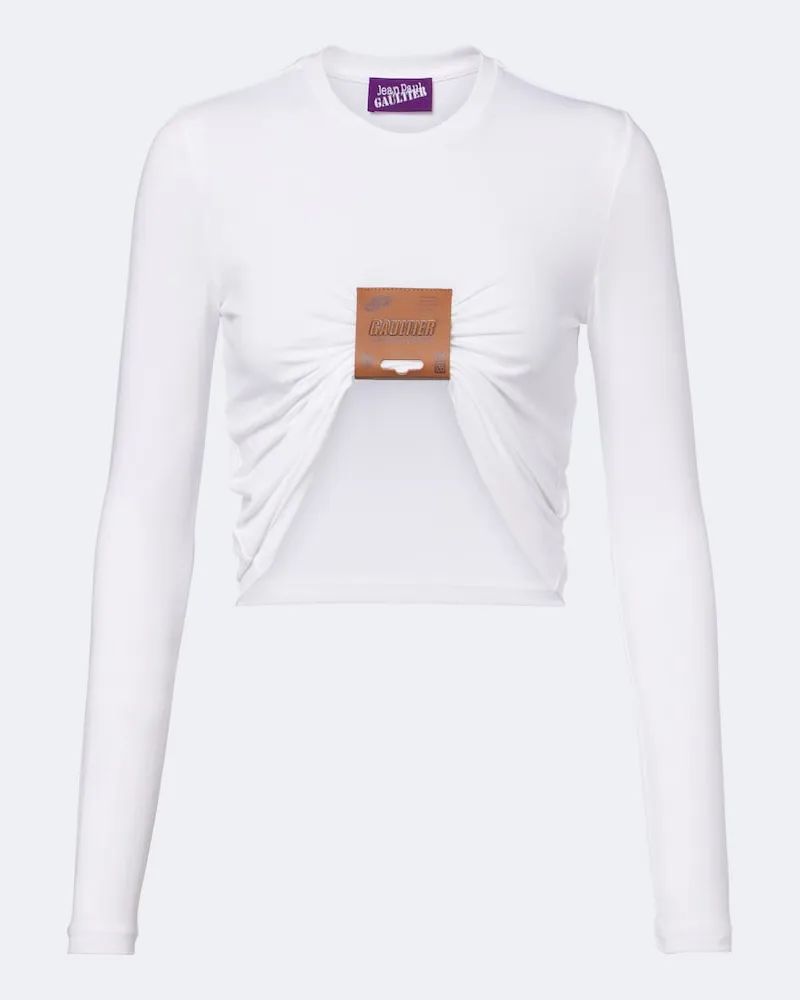 Jean Paul Gaultier Top aus Jersey mit Leder Weiß