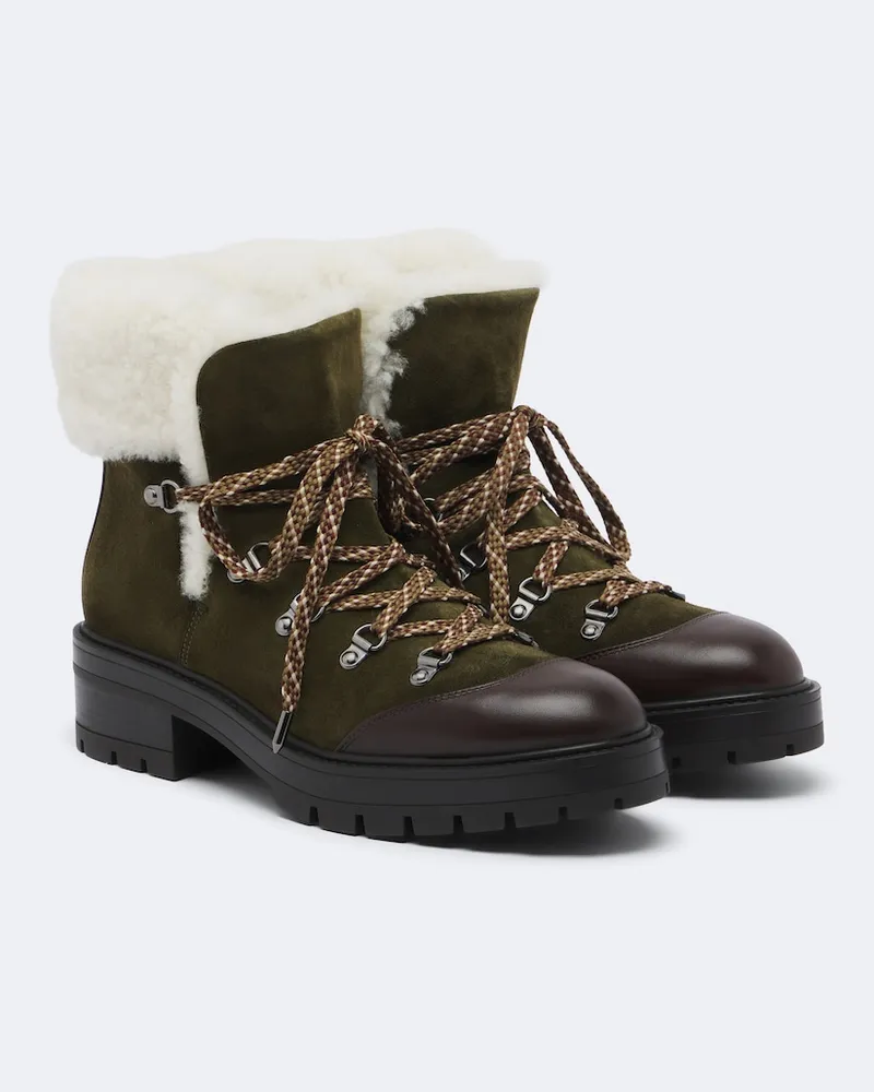 Aquazzura Schnürstiefel Val Disere aus Veloursleder Grün